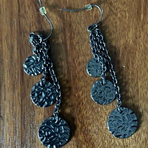 Black Disc Dangle Earrings. Never worn.